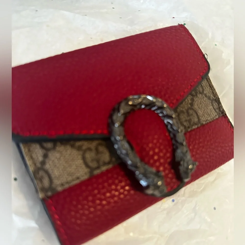 REPURPOSEGucci Red and Brown Leather Wallet with Silver-Tone Tiger Head Hardware - Picture 3 of 7